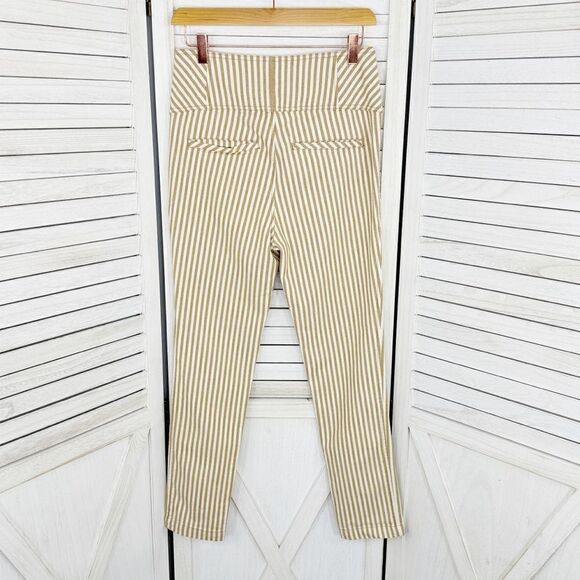 Free People Frankie High Waist Skinny Pants Tan White Stripe Button Front 4 - Picture 3 of 15